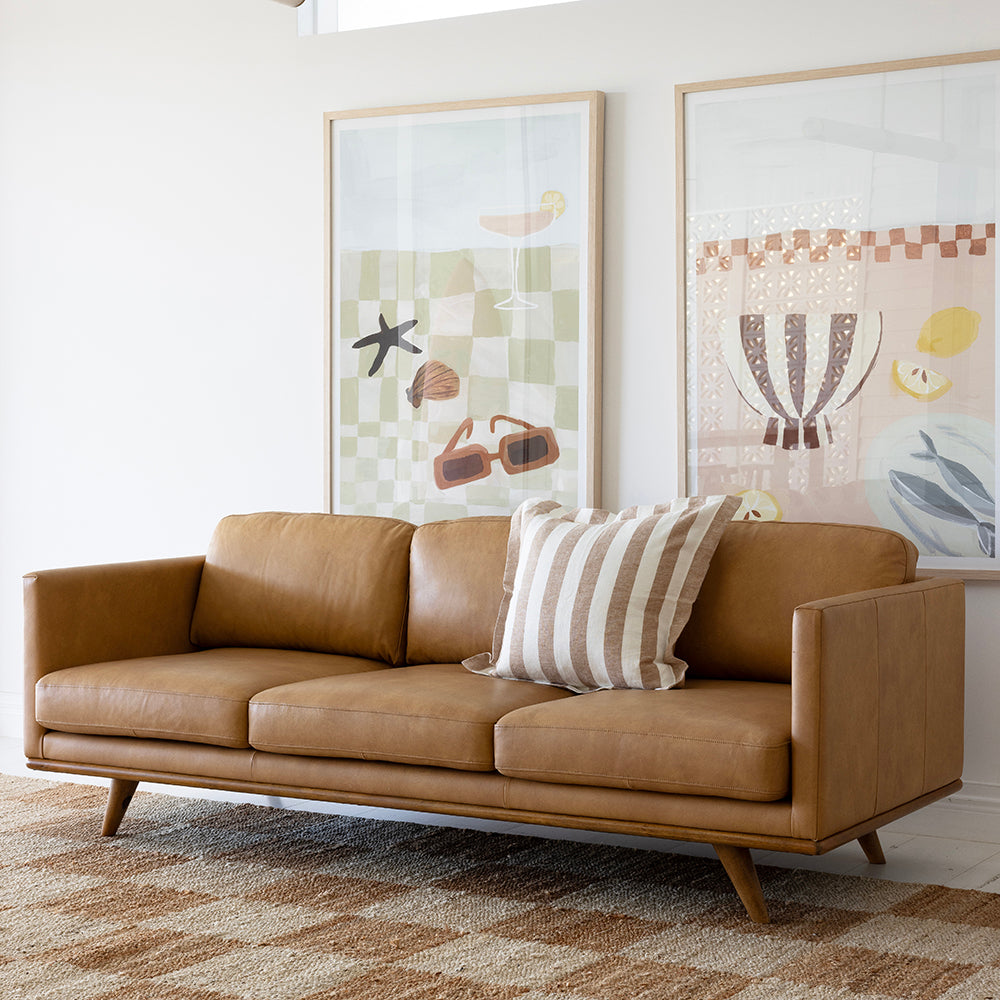 Manly Italian Leather Couch Indoor 3 Seater Tan Lounge Sofa