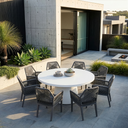 Narrabeen Outdoor 1.6m Round Ceramic Dining Table with 8 Hugo Rope Chairs