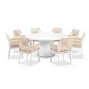 Narrabeen Outdoor 1.6m Round Ceramic Dining Table with 8 Hugo Rope Chairs
