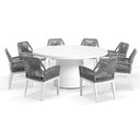 Narrabeen Outdoor 1.6m Round Ceramic Dining Table with 8 Hugo Rope Chairs