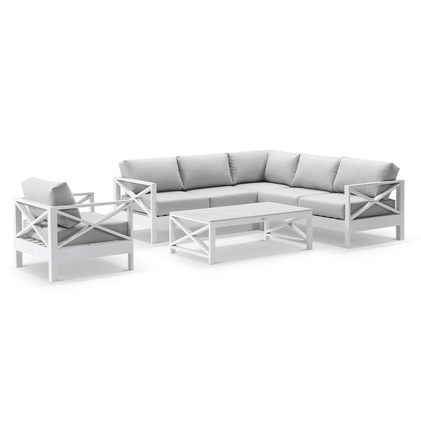 Kansas Package B - Outdoor Aluminium Corner Modular Lounge Set with Arm Chair and Coffee Table