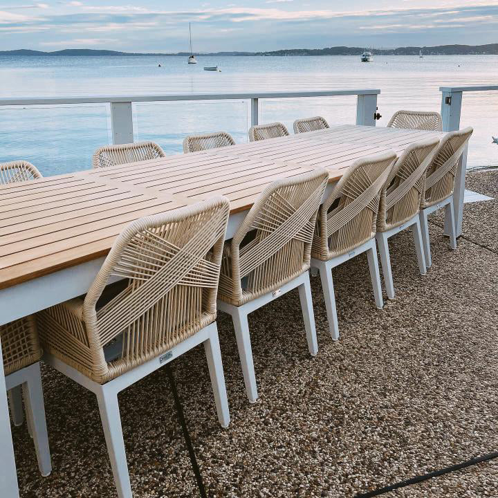 Balmoral 3.55m Outdoor Teak Top Aluminium Table with 12 Hugo Chairs