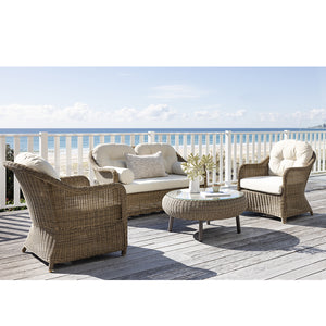 Plantation Outdoor Wicker Lounge Suite with Coffee Table in Brushed Wheat