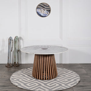 Warriewood Indoor Wooden Round Dining Table with Marble Top