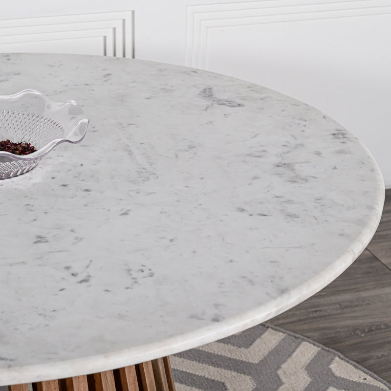 Warriewood Indoor Wooden Round Dining Table with Marble Top