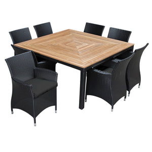 Sahara 8 Seater Square Teak Top Dining Table with Chairs