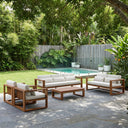 Santorini 3+2+1+1 Outdoor Aluminium Lounge Set with Coffee Table in Teak Timber Look Finish