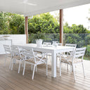 Santorini 2.5m Outdoor Rectangle Aluminium Dining Table with 8 Kansas Chairs in Sunbrella