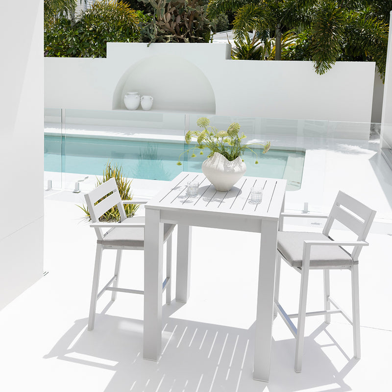 Santorini Outdoor Aluminium Square Bar Table with 2 Bar stools