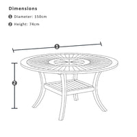 Solomon 1.5m Round Teak Dining Table with 6 Coastal Wicker Chairs
