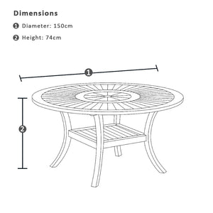 Solomon 1.5m Round Teak Dining Table with 6 Coastal Wicker Chairs
