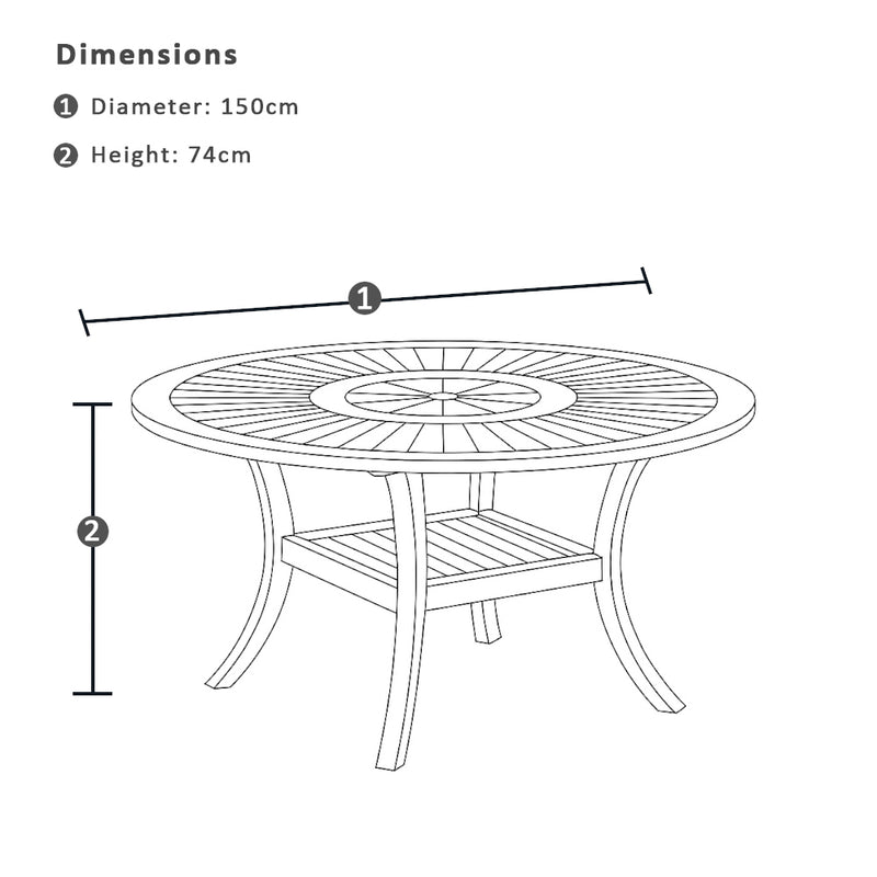 Solomon 1.5m Round Teak Dining Table with 6 Coastal Wicker Chairs