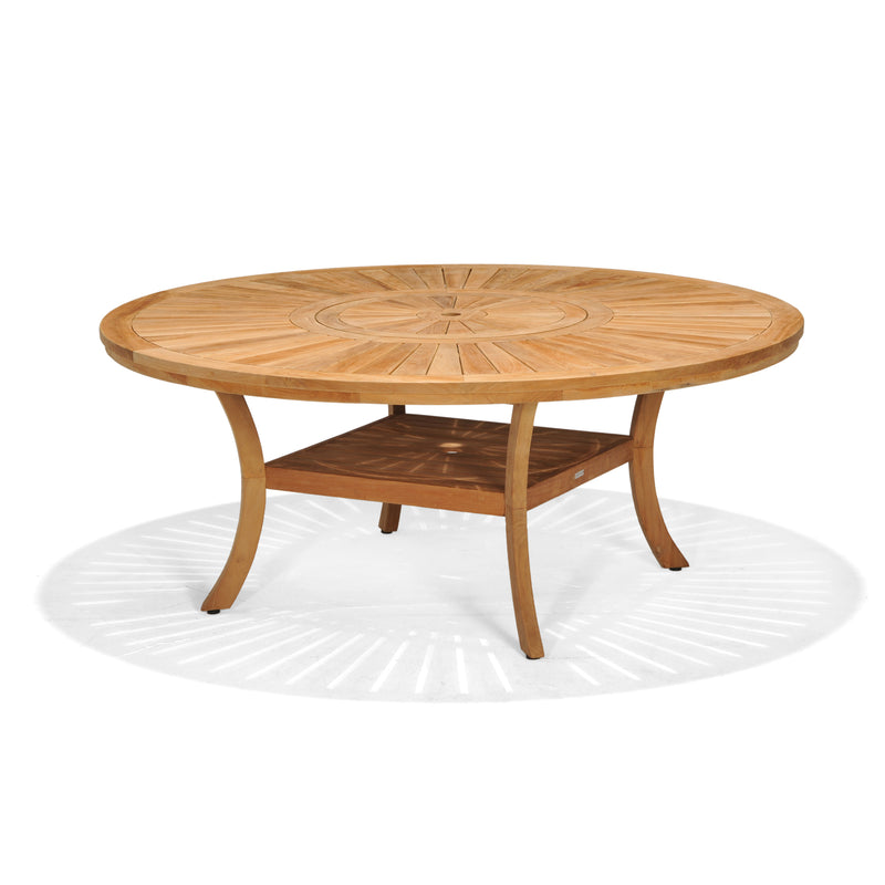 Solomon 1.8m Round Outdoor Teak Timber Dining Table with Darcey Chairs with Lazy Susan