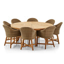 Solomon 1.8m Round Outdoor Teak Timber Dining Table with 8 Coastal Wicker Chairs