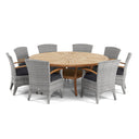 Solomon 1.8m Round Outdoor Teak Timber Dining Table with Kai Wicker Chairs with Lazy Susan