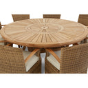 Solomon 1.8m Round Outdoor Teak Timber Dining Table with Kai Wicker Chairs with Lazy Susan