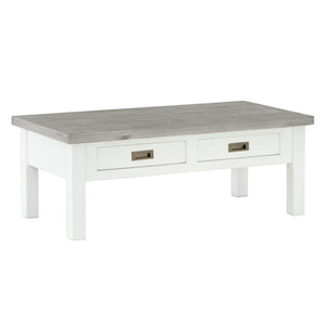 Ashton Rectangle Indoor  Timber Coffee Table in Brushed White with Grey Wooden Top