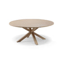 Houston Outdoor 1.5m Round Dining Table with 6 Hugo Chairs in Light Oak Timber Look Aluminium