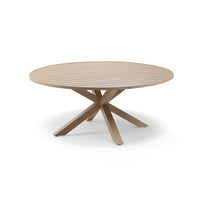 Houston Outdoor 1.8m Round Dining Table with 8 Hugo Chairs in Light Oak Timber Look Aluminium