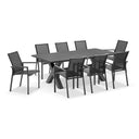 Tahitian 2.1m Aluminium Dining Table with 8 Patonga Dining Chairs