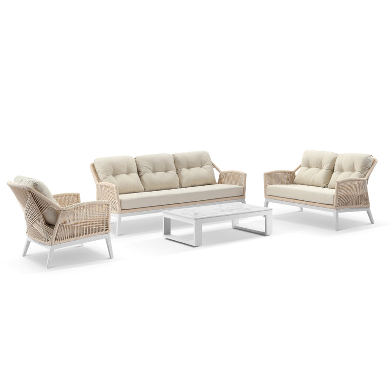 Hugo 3+2+1 Seater Outdoor Aluminium and Rope Lounge Set with Ceramic Coffee Table