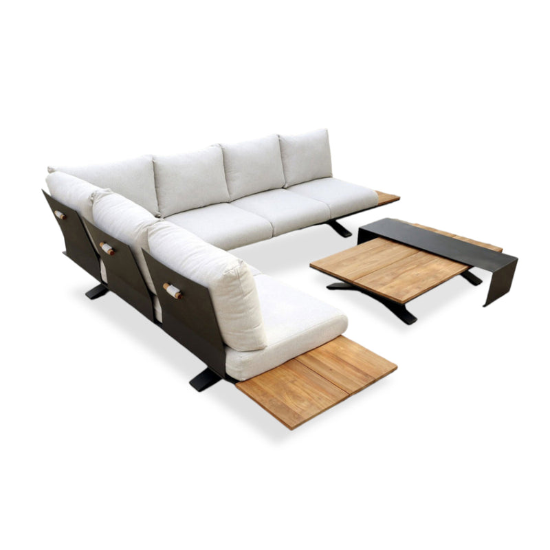 Venice Aluminium Corner Lounge with Built in Timber Side tables