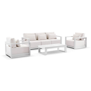 Whitehaven 3+1+1 Outdoor Aluminium Lounge with Sunbrella Cushions with Santorini Coffee Table