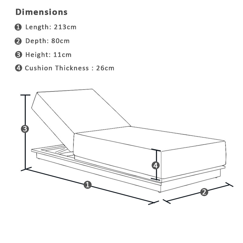 Whitehaven Outdoor Aluminium Single Sun lounge in Sunbrella