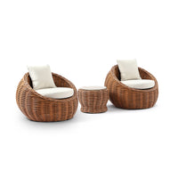 Newport Outdoor Wicker Lounge 2 x Arm Chair with Side Table in Golden Brown