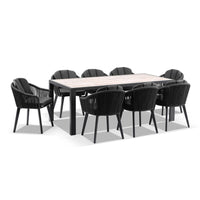 Alpine Outdoor 8 Seater Rope and Aluminium Dining Table and Chairs Setting