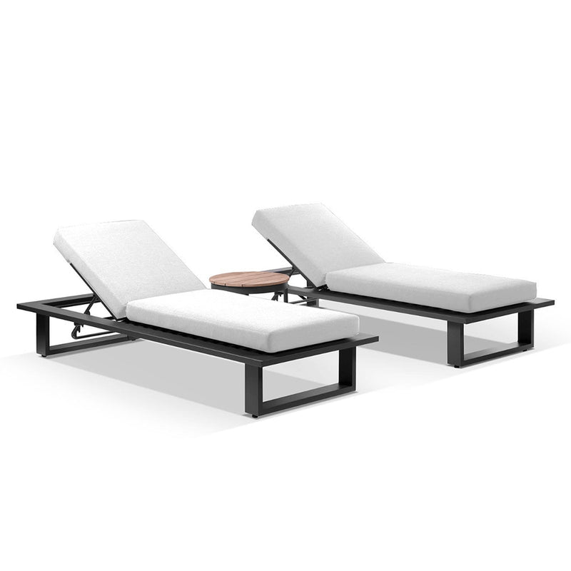 Arcadia Aluminium Sun Lounge Set in Charcoal Aluminium with Balmoral Teak Round Side Table