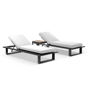 Arcadia Aluminium Sun Lounge Set in Charcoal with Balmoral Teak Slide Under Side Table