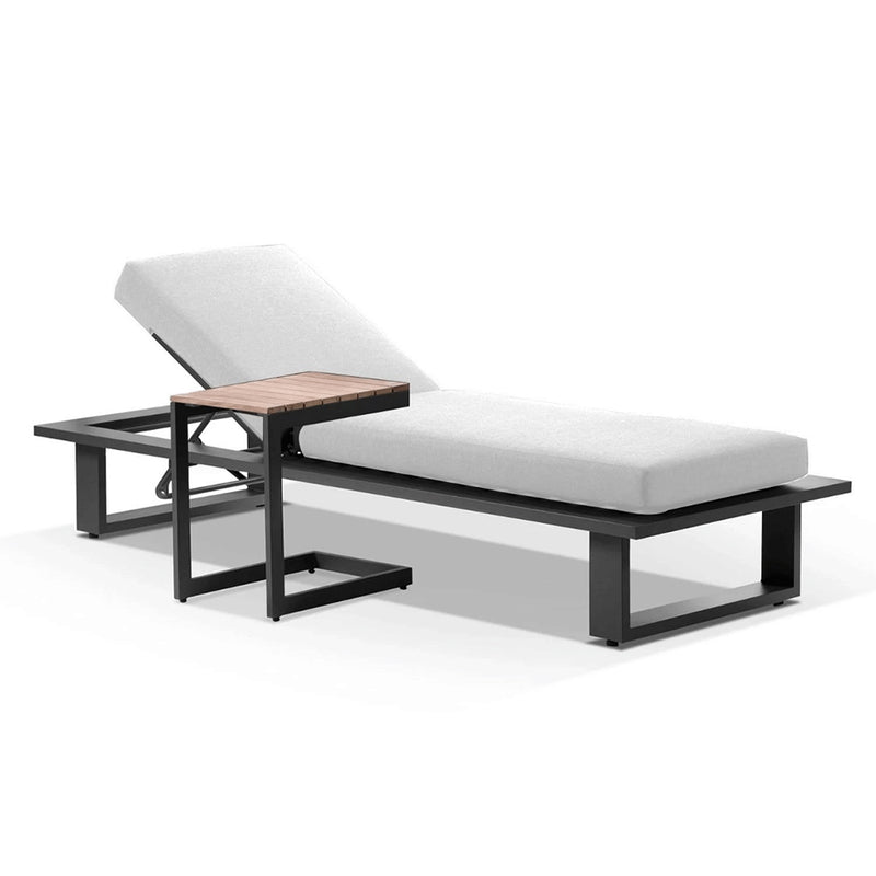Arcadia Aluminium Sun Lounge in Charcoal with Balmoral Teak Slide Under Side Table