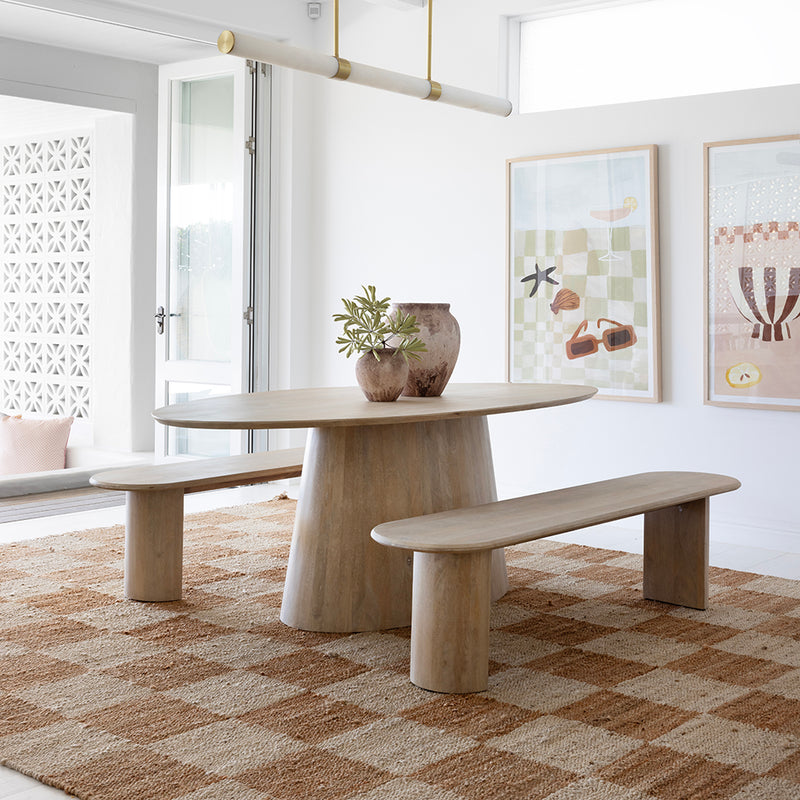 Ballina 2.2m Oval Table with 2 x Kirribilli Benches Indoor Dining Setting