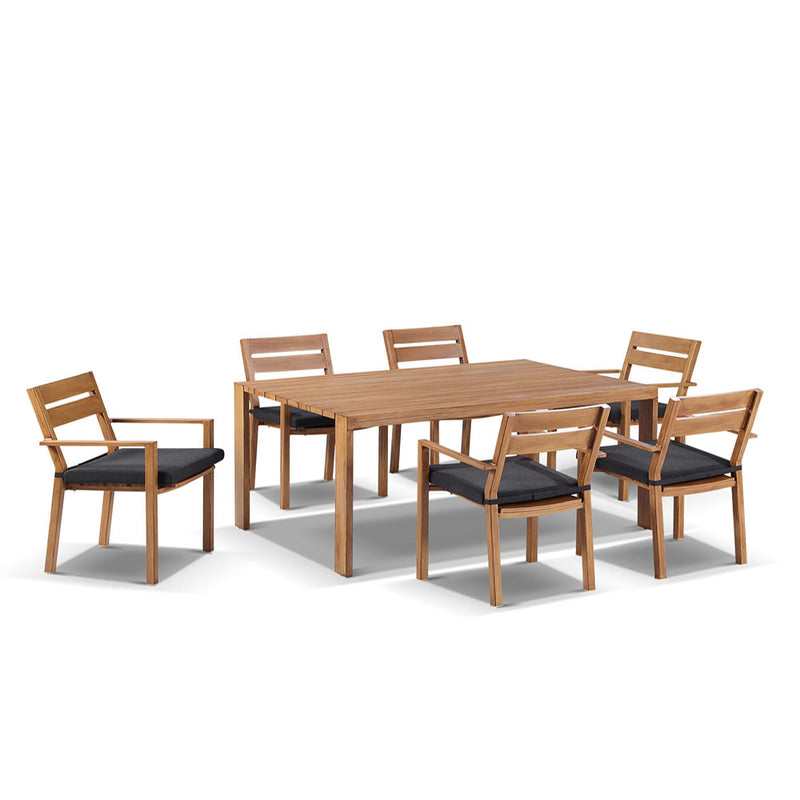 Capri 7pcs Dining Setting with Santorini Chairs in Teak Timber Look Finish