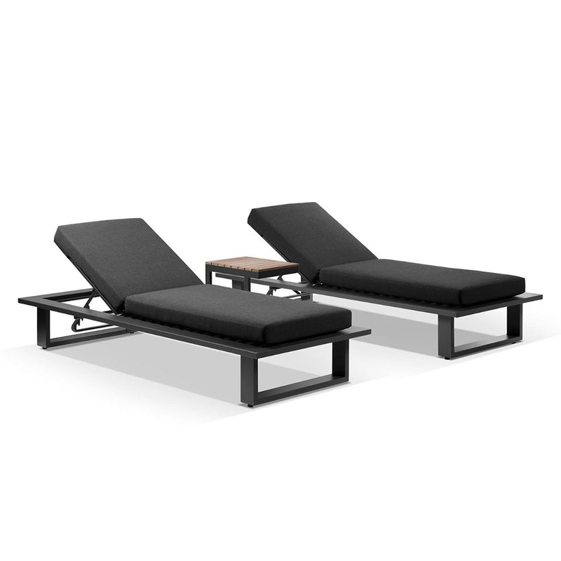 Arcadia Aluminium Sun Lounge Set in Charcoal with Balmoral Teak Slide Under Side Table
