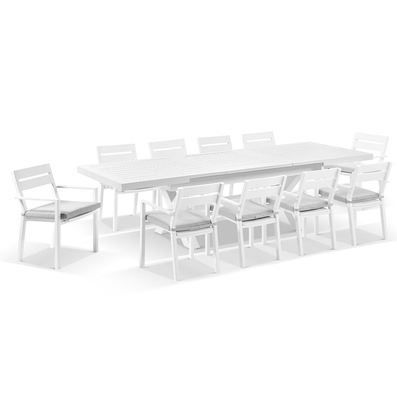 Austin Outdoor 2.2m - 3m Extension Aluminium Table with 10 Santorini Dining Chairs