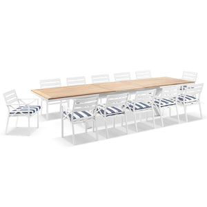 Austin Outdoor 3m - 3.8m Extension Teak and Aluminium Table with 12 Kansas Dining Chairs