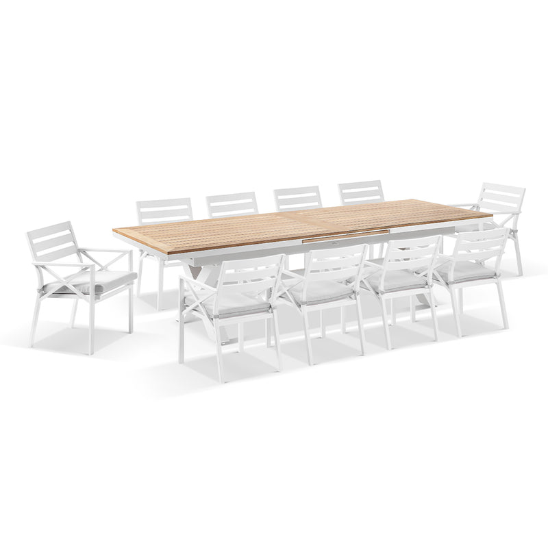 Austin Outdoor 3m - 3.8m Extension Teak and Aluminium Table with 12 Kansas Dining Chairs