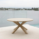 Houston Outdoor 1.5m Round Dining Table in Light Oak Timber Look Aluminium