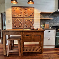 Rustic Timber Granite Top Kitchen Island Bench with Stools