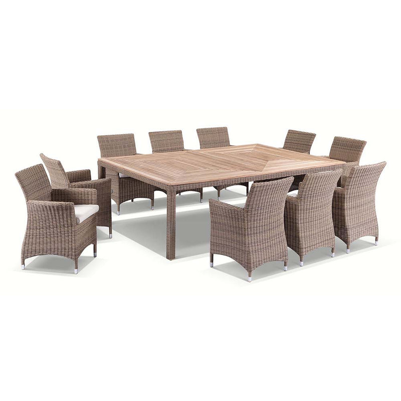 Sahara 10 Seat in Half Round wicker - 11pc Raw Natural Teak Timber Table Top Outdoor Dining Set With Rattan Wicker Chairs
