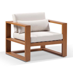 Santorini 3+1+1 Outdoor Aluminium Lounge with Coffee Table in Teak Timber Look Finish