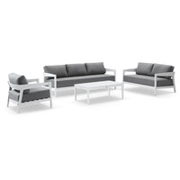 Bronte 3+2+1 Outdoor White Aluminium with Sunbrella Lounge Setting with Coffee Table