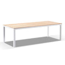 Tuscany 8 Seater Rectangle Teak Top Aluminium Dining Setting with Santorini Chairs in Charcoal & White