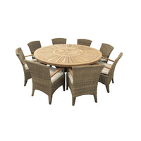 Solomon 1.8m Round Outdoor Teak Timber Dining Table with Kai Wicker Chairs with Lazy Susan