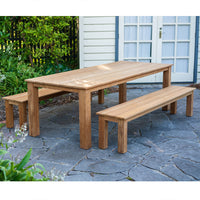 Barbados Outdoor Teak 2.4m Rectangle Table with 2 Bench Seats FSC Certified Teak Timber