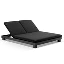 Santorini Aluminium Double Sun Lounge in Charcoal with Balmoral Teak Round Side Table