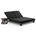 Santorini Aluminium Double Sun Lounge in Charcoal with Balmoral Teak Round Side Table