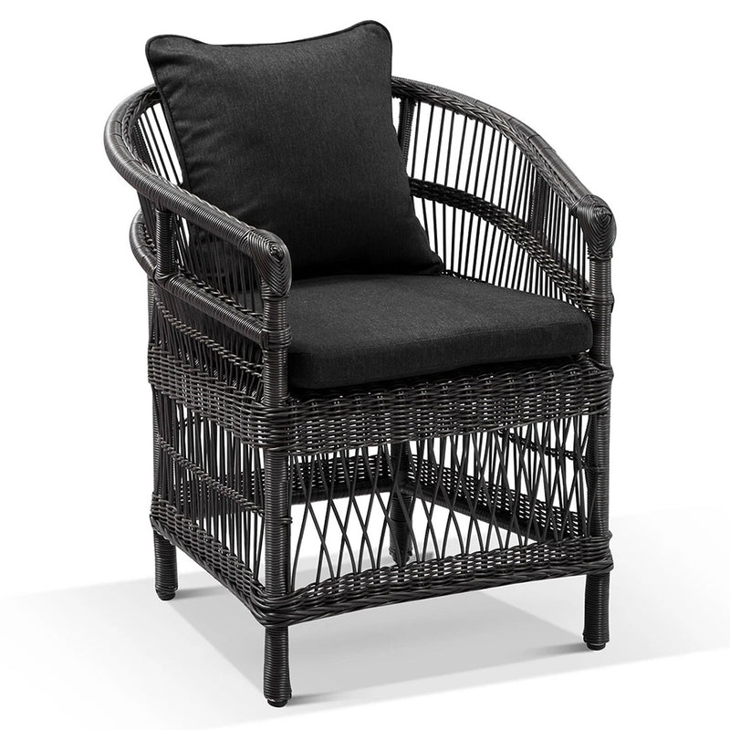 Malawi Outdoor Wicker and Aluminium Dining Chair - Charcoal w/ Denim Grey Cushion